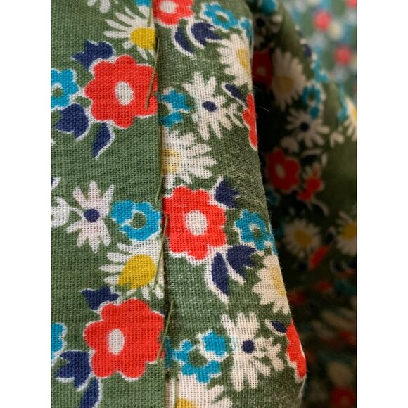 Handmade 70s Prairie Green Floral Cottagecore Farm Dress Lace Trim Button - Picture 14 of 16